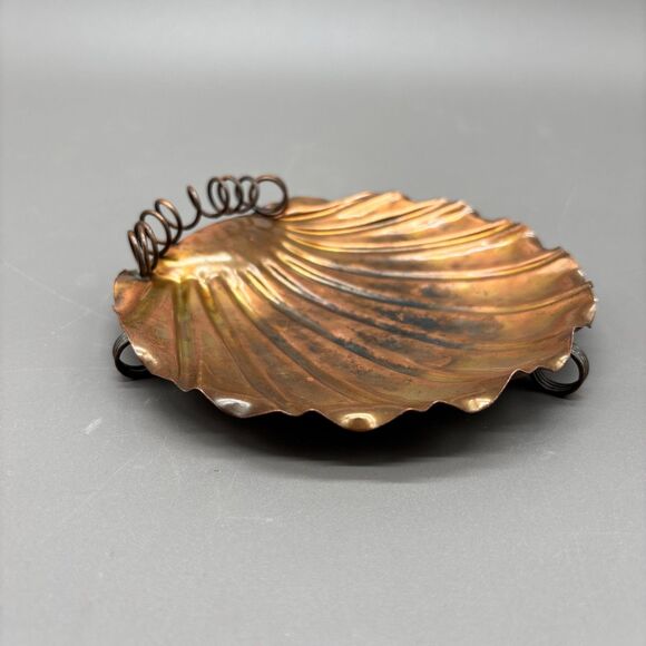 Vintage Gregorian Copper Shell Ashtray MCM Footed Dish Hand Forged Patina 530 - Picture 2 of 8